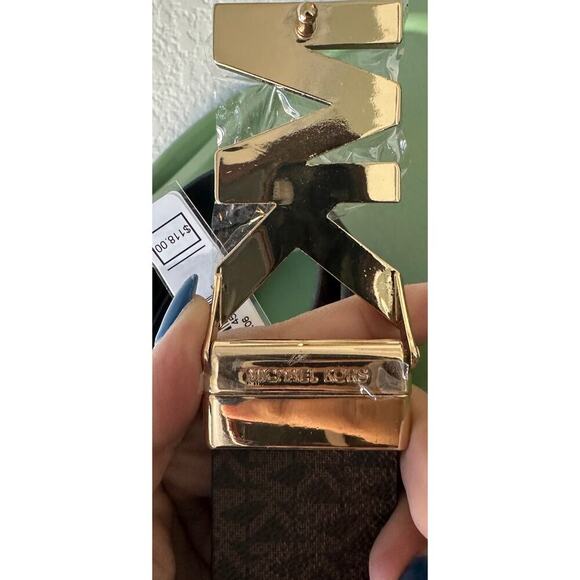 MICHAEL Kors | Brown MK Logo Twist REVERSIBLE Belt Gold Buckle